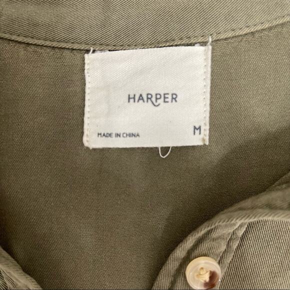 Harper Collared Hi-Low Hem Long Sleeve Button Front Blouse Women's Olive Size M - Picture 7 of 9